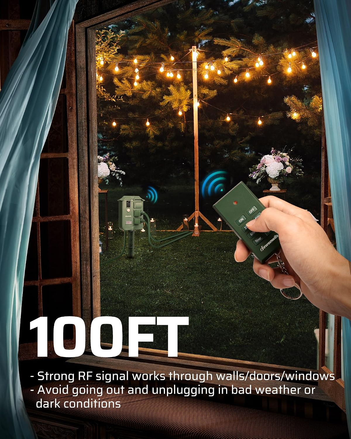 DEWENWILS Outdoor Power Stake Timer with Remote Control, Dusk to Dawn Timer | Waterproof, 6 Grounded Outlets, 6FT Extension Cord, 100FT Wireless Remote Control, Ideal for Lights, Yard, Garden, UL Listed