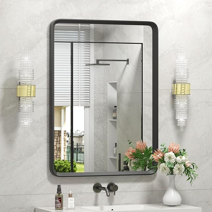 20x30 Inch Black Matte Framed Mirror by GOLOMO