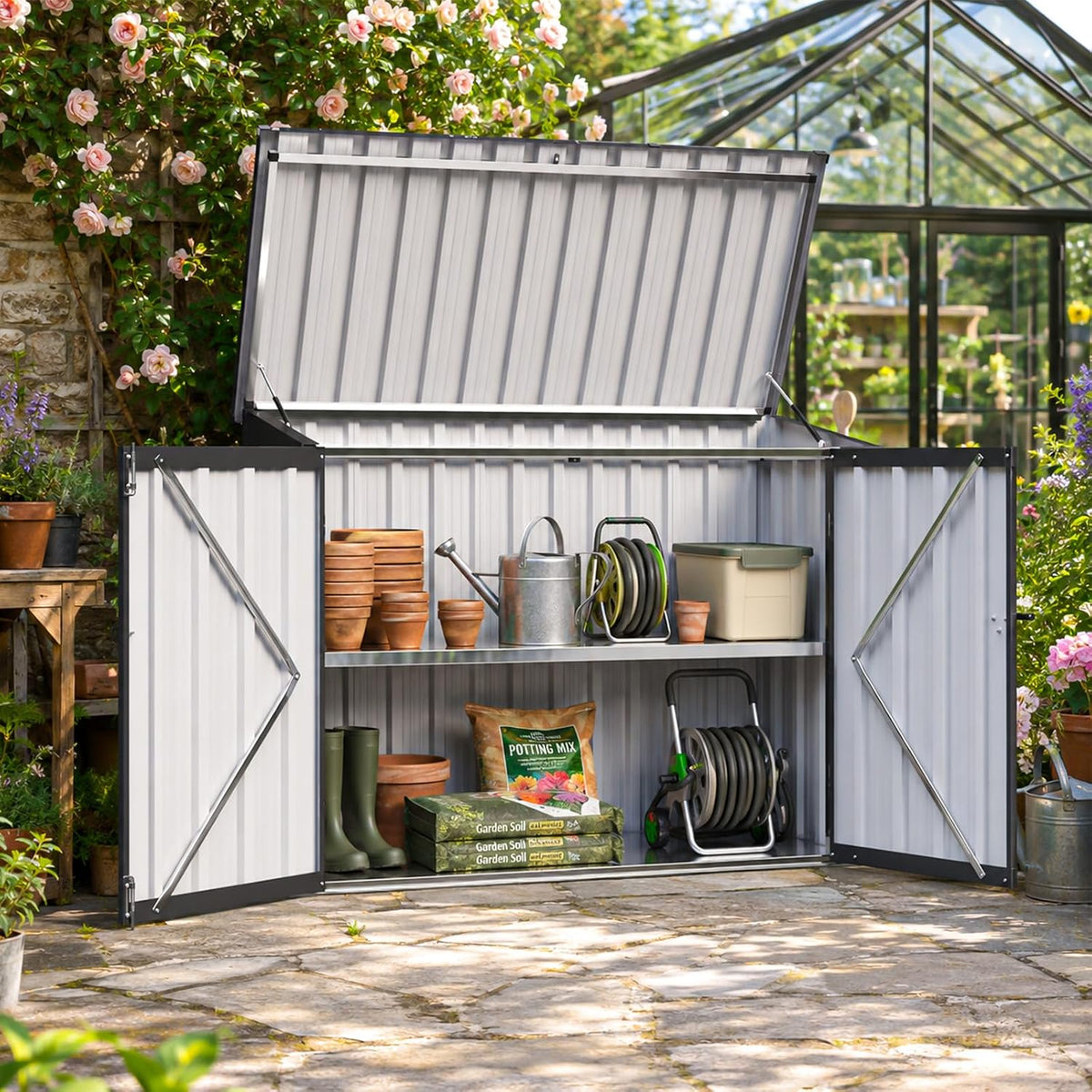 aoxun outdoor storage cabinet 20cu.ft metal storage shed, main product view