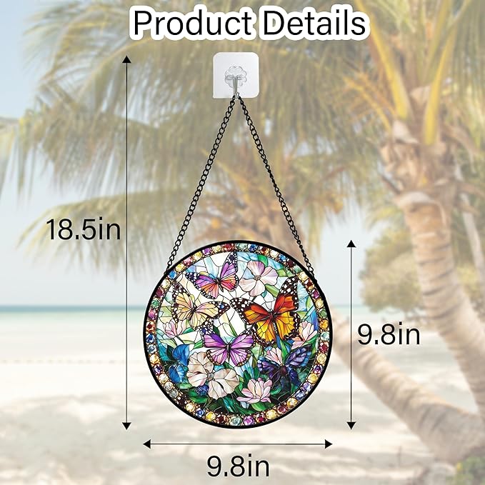 DASTOLL Stained Glass Window Hanging, Colorful Butterfly Suncatcher - Image 2