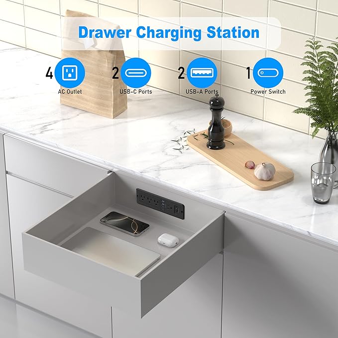 65W USB C Recessed Power Strip, Flush Mount Desktop Recessed Outlet - Image 2