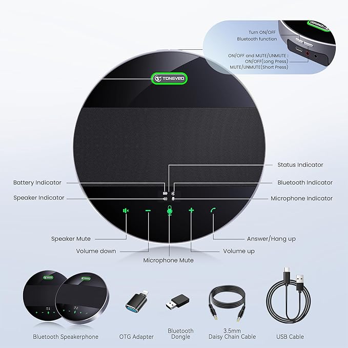 TONGVEO 2-in-1 Conference Speaker and Microphone, Daisy Chain Wireless - Image 5