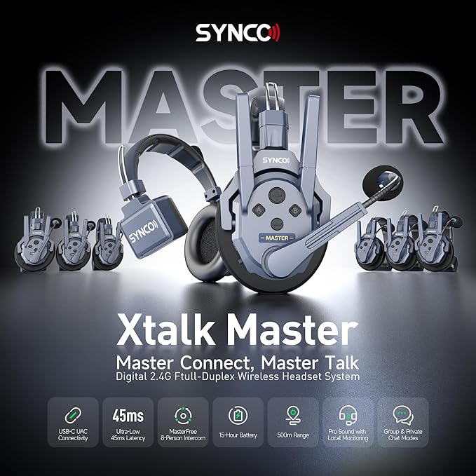 SYNCO Xtalk Master Wireless Intercom Headset System, 8 Person 2.4GHz - Image 2