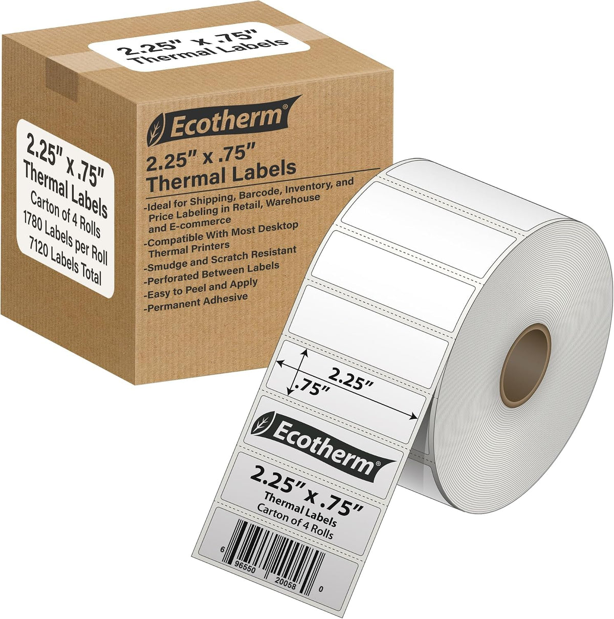 2.25" x .75" Thermal Labels | 4 Rolls | 7120 Labels | fits Zebra, Offnova