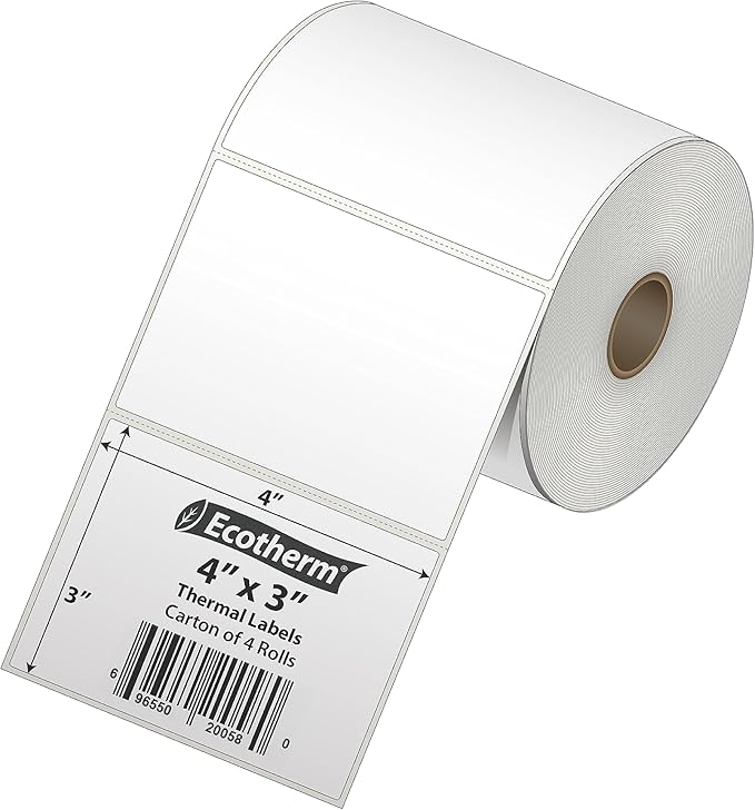 4" x 3" Thermal Labels | 4 Rolls | 2100 Labels | fits Zebra, Offnova Thermal - Image 2