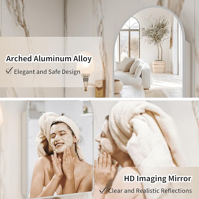 Bathroom Medicine Cabinet with Mirror Silver, Arched Wall Mounted Bathroom - Image 4