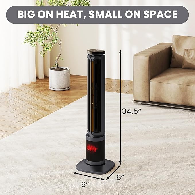 Zynkez 34.5" Space Heaters for Indoor Use Large Room, 1500W PTC Tower Fireplace - Image 9