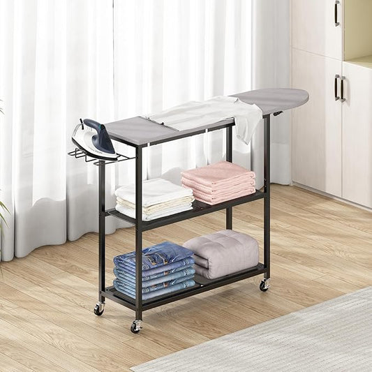 GILLAS Ironing Board with 2 Tier Storage Basket, Movable Ironing Board Full Size by GILLAS