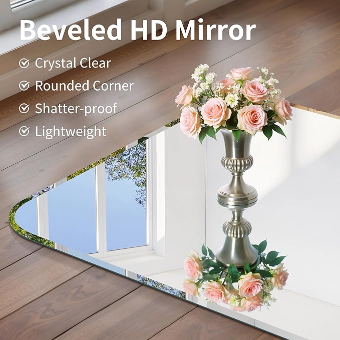 CILIBER Beveled Mirror 30"x30", Square Frameless Bathroom Mirror Rounded Corner - Image 7