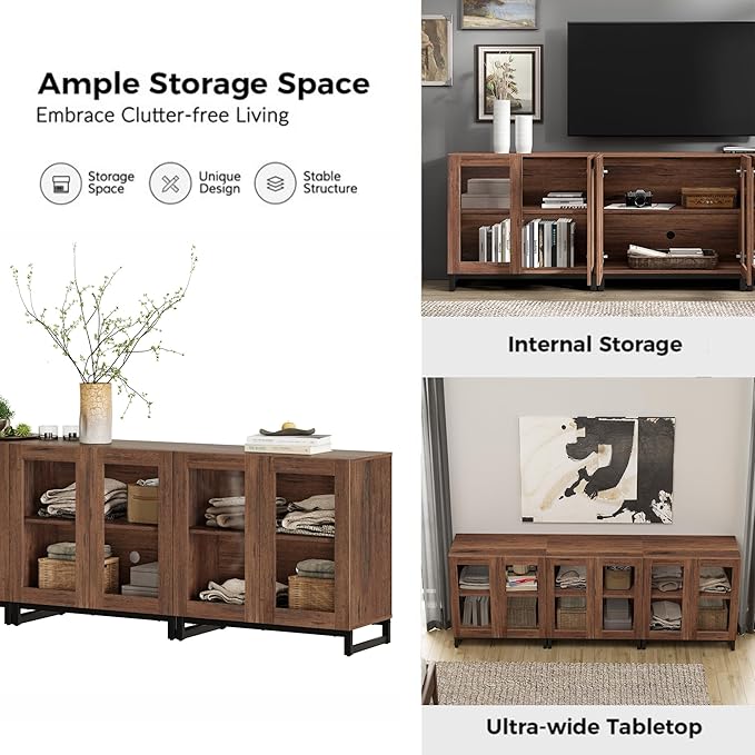 WAMPAT Modern TV Stand with Glass Doors - Image 9