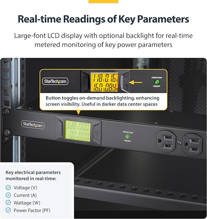 StarTech.com 16-Outlet Horizontal Rack Mount Metered PDU, 1U Server Power Strip - Image 4