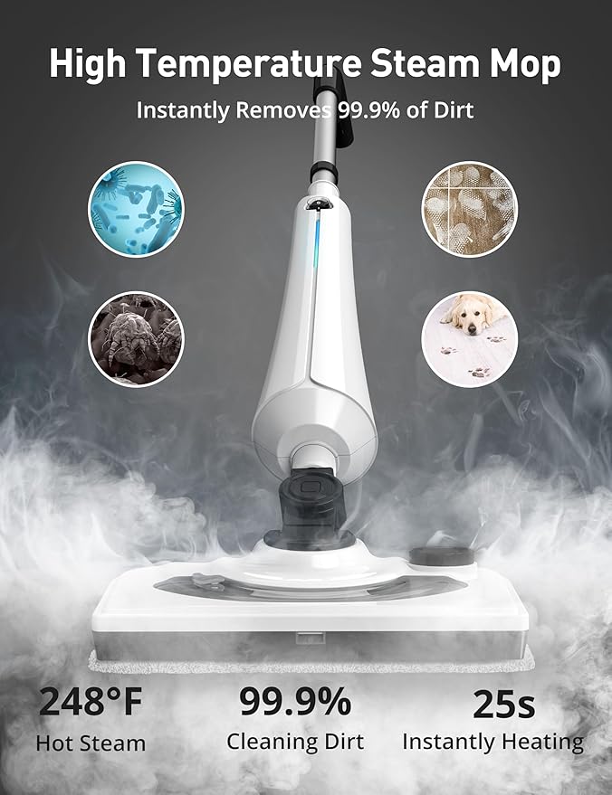Black Steam Mop for Hardwood Floors, 1300W 25S Heat Up Floor Steamer - Image 4