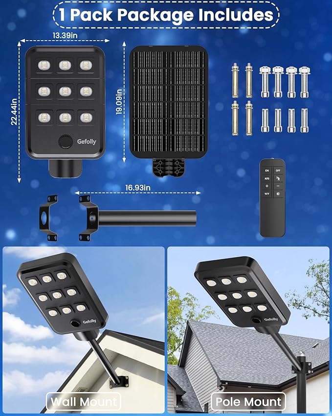 Gefolly G-9000W Solar Street Light Outdoor, Wide Angle Commercial Parking Lot - Image 6