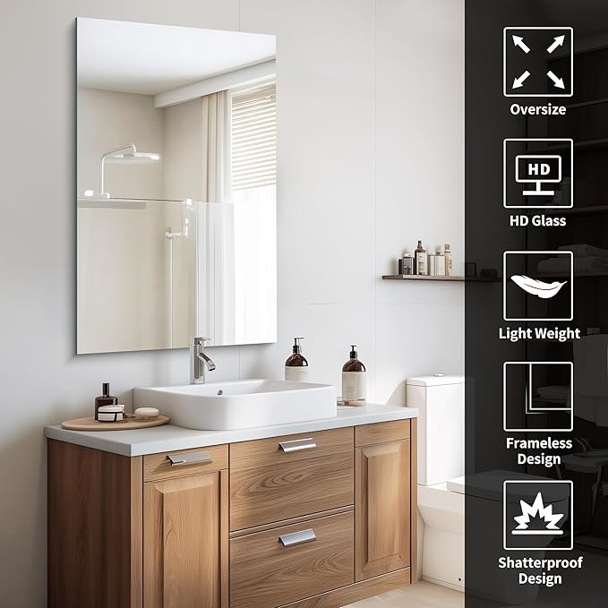 CILIBER Frameless Mirror, 24x40 Inch Rectangle Bathroom Mirrors - Image 7