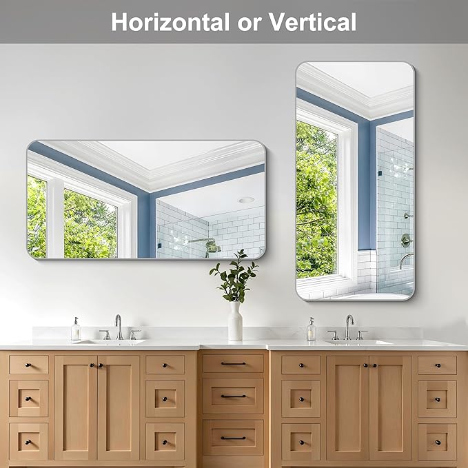 48x24 Inch Silver Bathroom Mirror, Metal Framed Silver Rectangle Mirror - Image 7