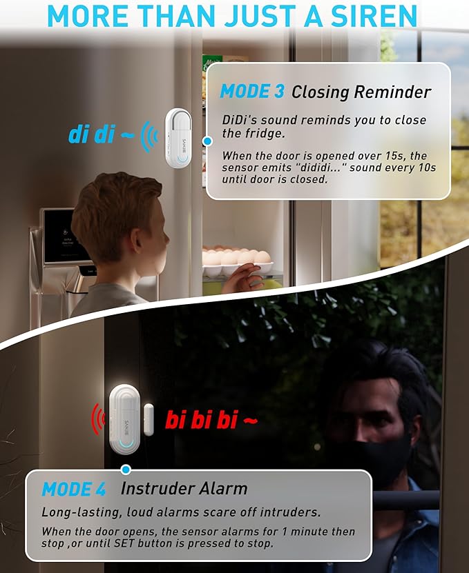 Sanjie Pool Door Alarms for Kids Safety/Home Security/Dementia, 4 Working Modes - Image 4