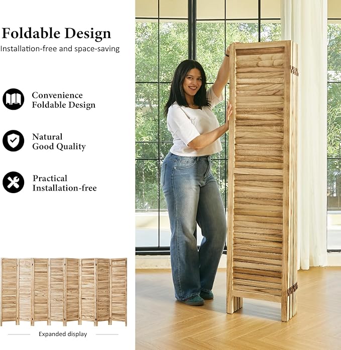 Room Dividers and Folding Privacy Screens, Wood Louvered Separators Divider Wall - Image 6
