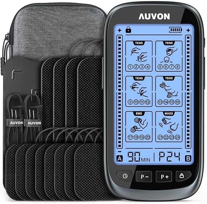 AUVON 3-in-1 TENS Unit Muscle Stimulator, Dual Channel Electronic Pulse Massager by AUVON