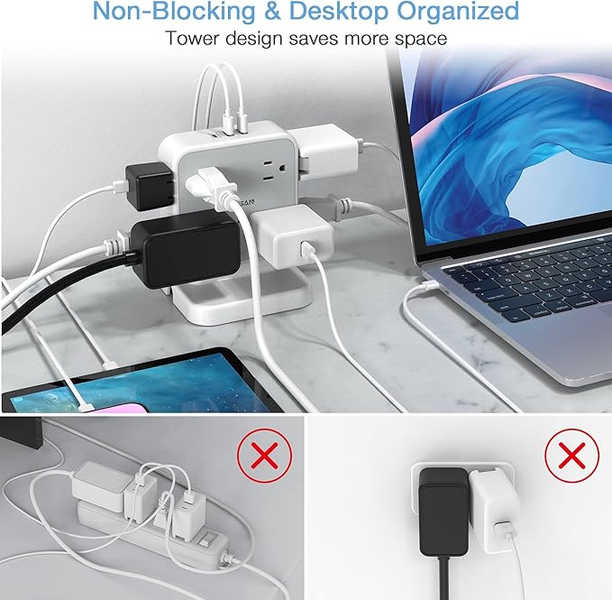 Power Strip Tower Surge Protector, TESSAN 8 AC Outlets - Image 5