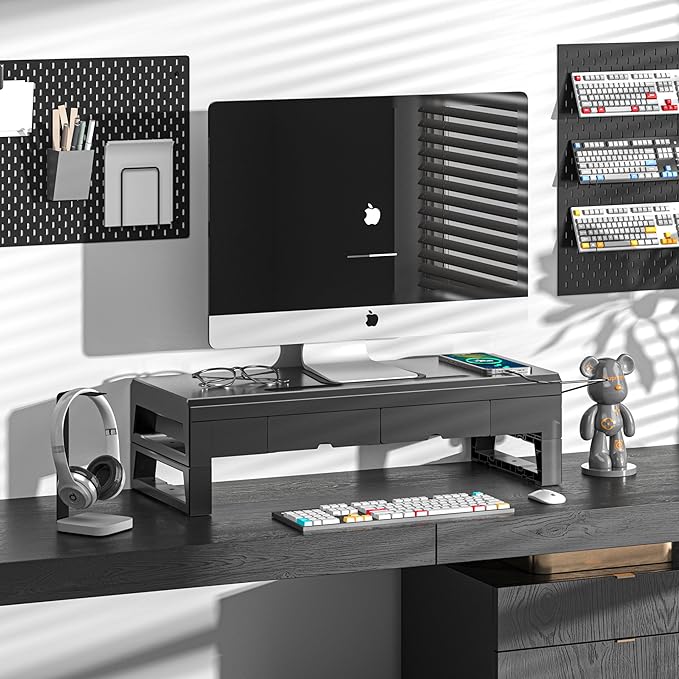 Computer monitor stand with 2 drawer ，Laptop Desk Shelf & Monitor Riser - Image 3