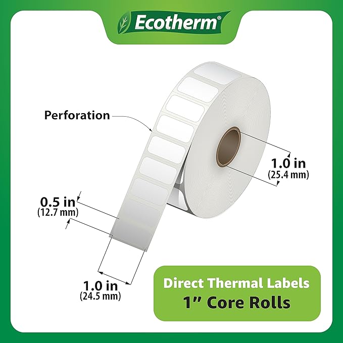 1" x .5" Thermal Labels | 4 Rolls | 9800 Labels | fits Zebra, Offnova Thermal - Image 3