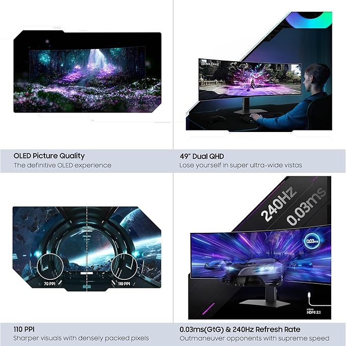 Samsung 49" Odyssey OLED Series Curved Gaming Monitor w QD-OLED, G-Sync - Image 13