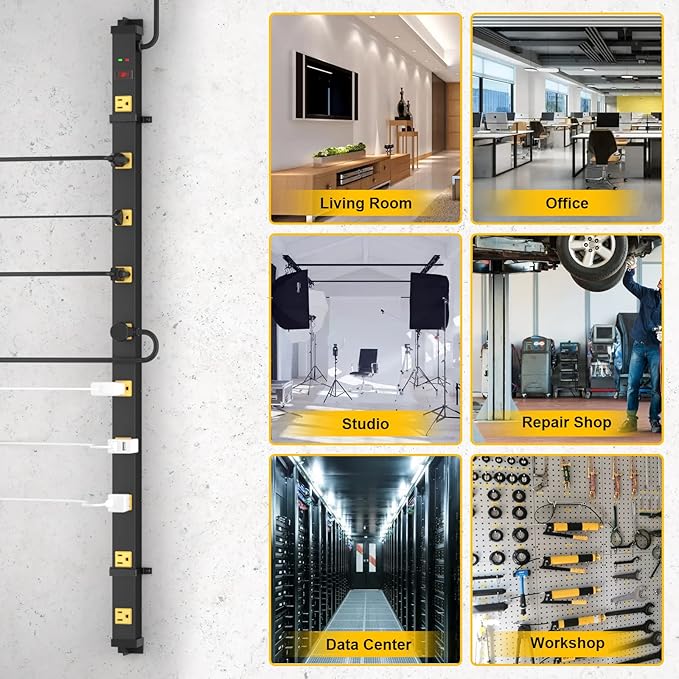 10 Outlet Surge Protector, Long Metal Wide Spaced Garage Industrial Power Strip - Image 7