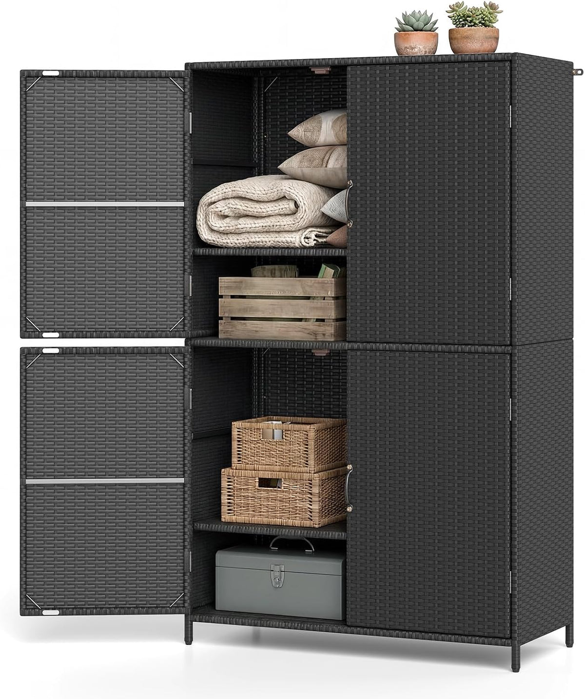tangkula rattan outdoor storage cabinet, patiojoy outdoor cabinet, main product view