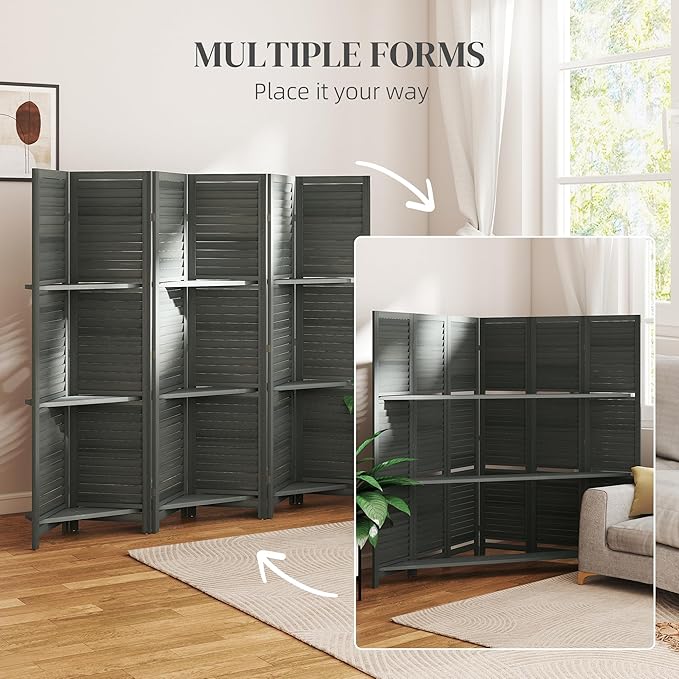 HOMCOM Room Divider, 6 Panel 67" Tall Wood Privacy Screen - Image 6