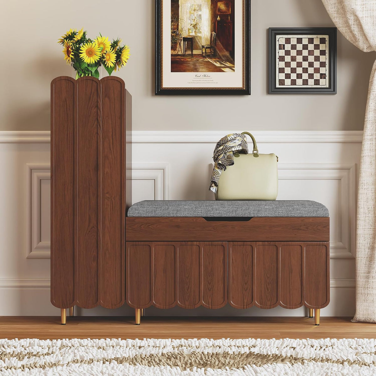 3more l-shaped entryway shoe bench with cushioned seat, main product view