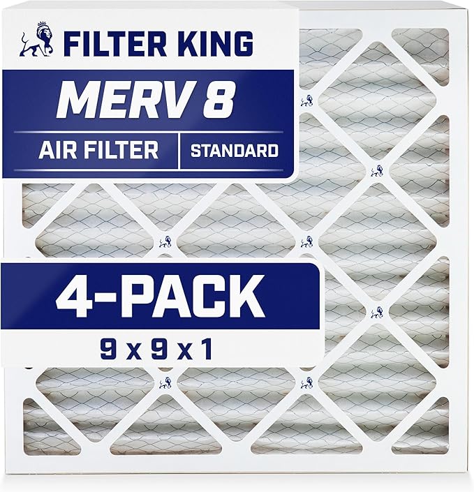 Filter King 9x9x1 Air Filter | 4-PACK | MERV 8 HVAC Pleated A/C Furnace Filters by FilterKing