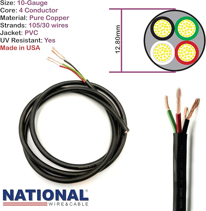 NATIONAL Wire & Cable – 10 AWG 4-Conductor Premium Copper Wire, 25 ft, Stranded - Image 2