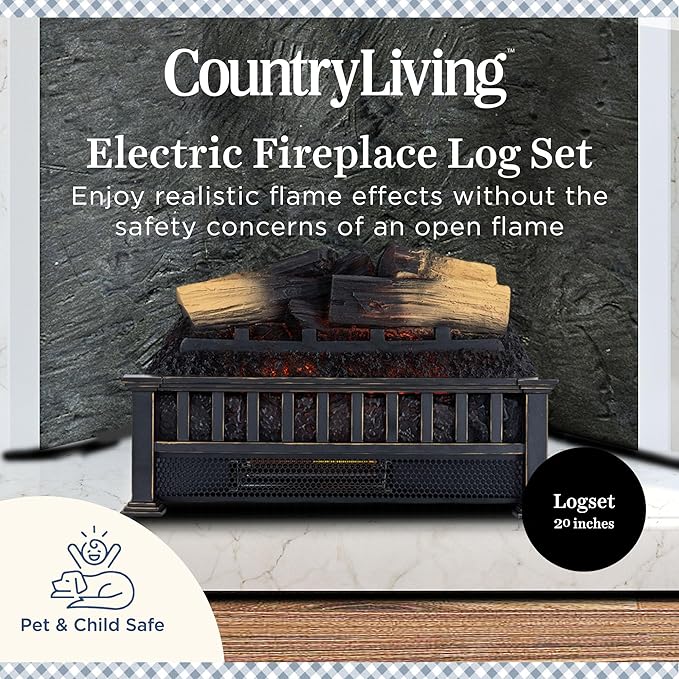 Country Living Electric Fireplace Logs, 20” LED Electric Fireplace Inserts - Image 2