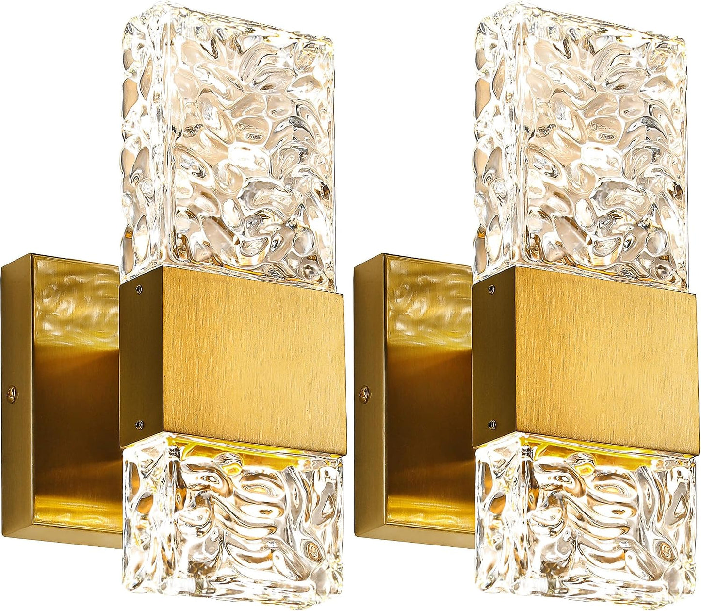 Epinl Gold Sconces Wall Lighting - Crystal Wall Sconces Set of Two Modern Bathroom Vanity Light Fixtures Hardwire Modern 4000K Dimmable LED Wall Mounted Sconces for Hallway Living Room