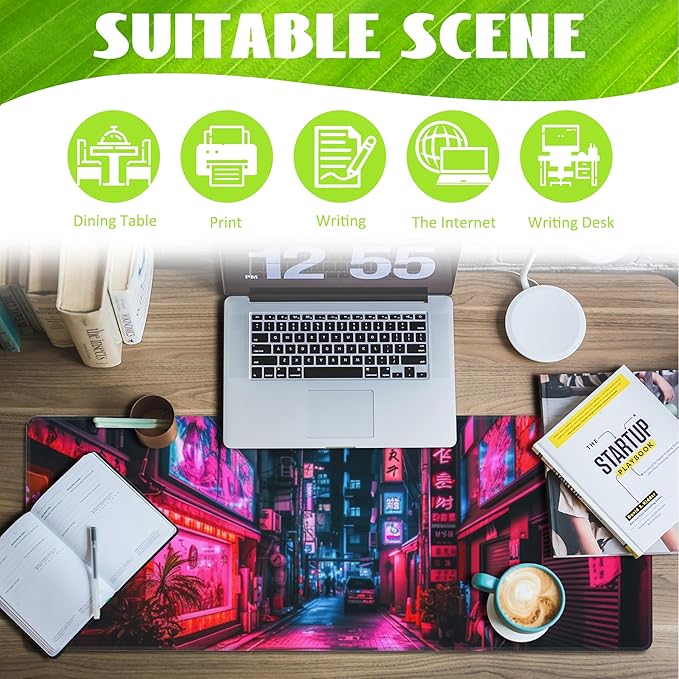Eflxamz Desk Mat, Japanese Anime Neon Street Desk Pad, Anime City Large Gaming - Image 3