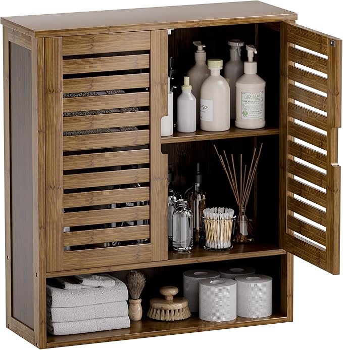 SMIBUY Bathroom Cabinet Wall Mounted, Bamboo Over-The-Toilet Storage Organizer by SMIBUY