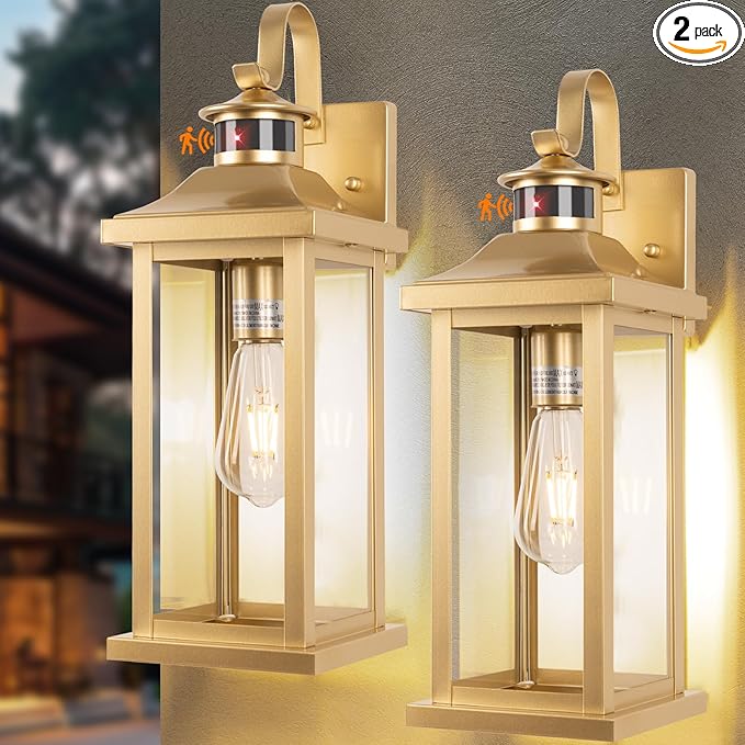 Roravilila 2-Pack Gold Dusk to Dawn Motion Sensor Lights 18 Inch, Large Outdoor by DiscoverBeautyofLighting