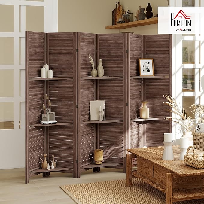 HOMCOM Room Divider, 6 Panel 67" Tall Wood Privacy Screen - Image 2