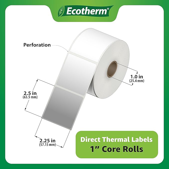 2.25" x 2.5" Thermal Labels | 4 Rolls | 2400 Labels | fits Zebra, Offnova - Image 3