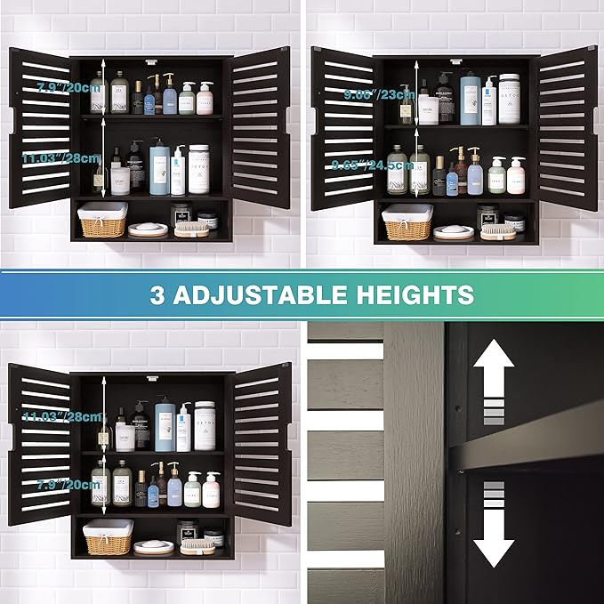 SMIBUY Bathroom Cabinet Wall Mounted, Bamboo Over-The-Toilet Storage Organizer - Image 7