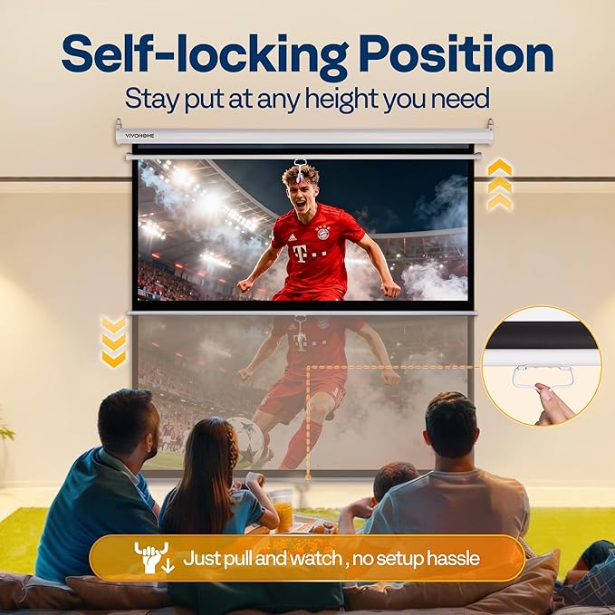 VIVOHOME 120 Inch 1:1 Pull Down Projector Screen, HD 4K Retractable Movie Screen - Image 3