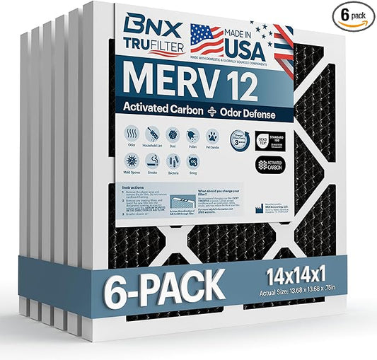 BNX TruFilter 14x14x1 MERV 12 Odor Defense AC Furnace Air Filter by BNX