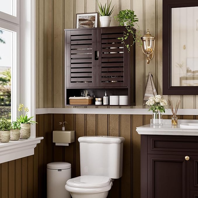 SMIBUY Bathroom Cabinet Wall Mounted, Bamboo Over-The-Toilet Storage Organizer - Image 2