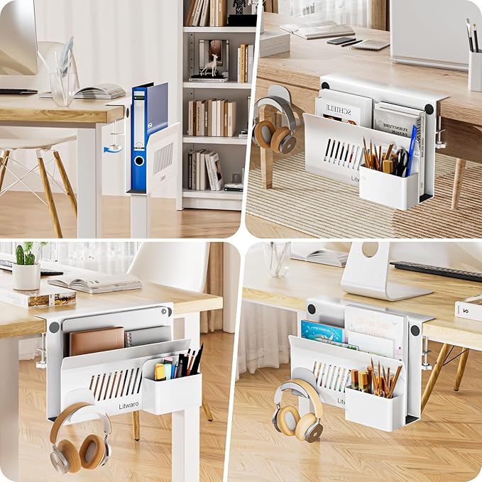 Litwaro Desk Side Storage Organizer, Under Desk Laptop Holder No Drill - Image 7