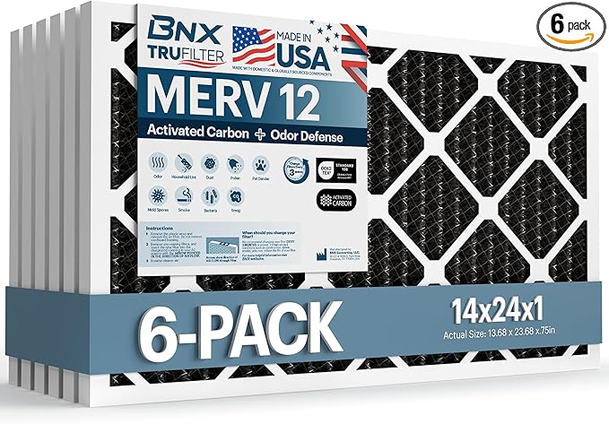 BNX TruFilter 14x24x1 MERV 12 Odor Defense AC Furnace Air Filter by BNX