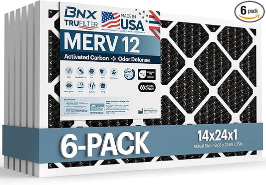 BNX TruFilter 14x24x1 MERV 12 Odor Defense AC Furnace Air Filter by BNX