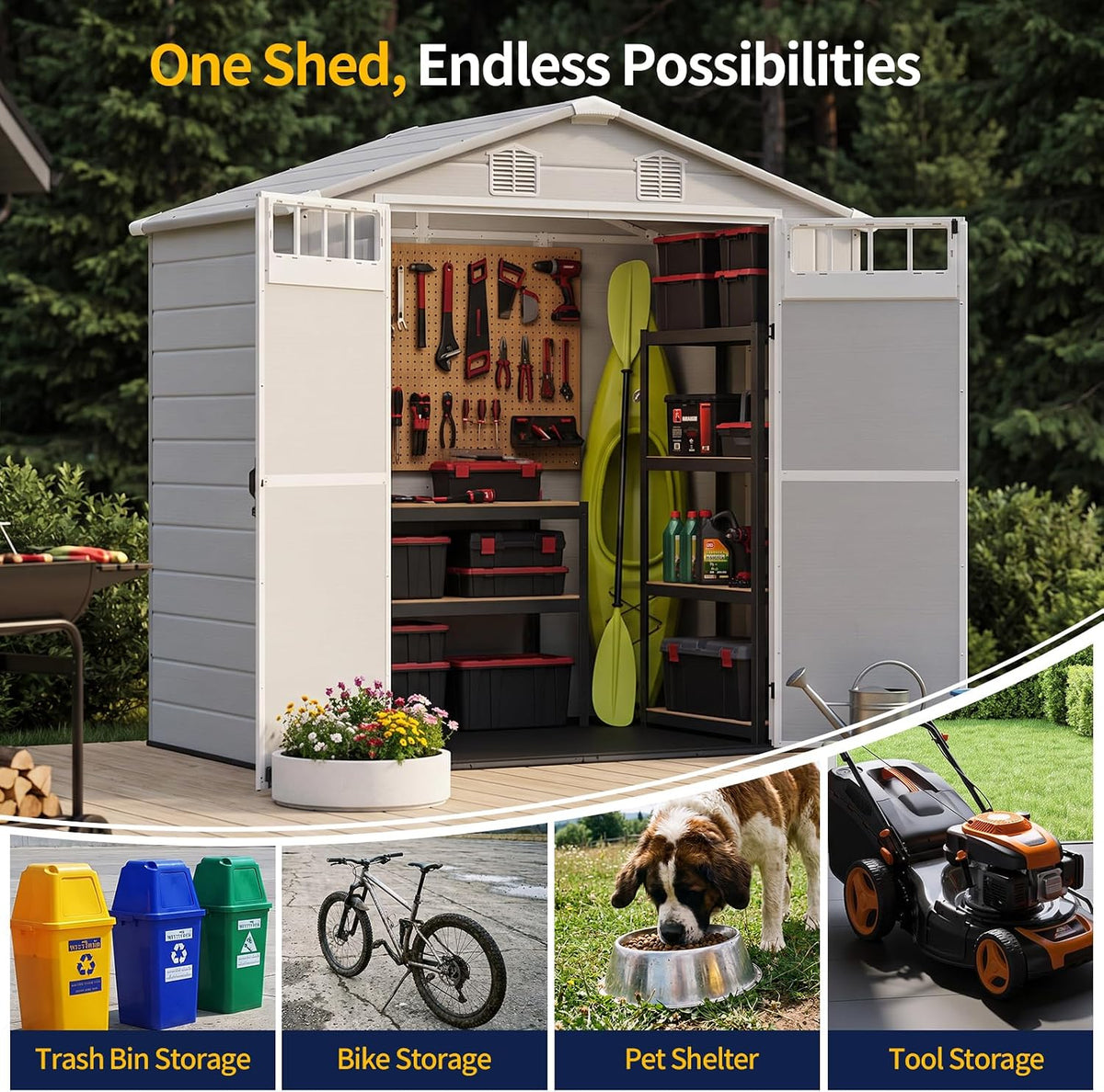 northsky resin storage shed with floor, 6x4.5 ft, side view