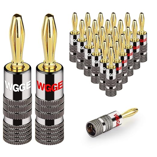WGGE WG-029 Banana Plugs Audio Jack Connector, 24k Gold Dual Screw Lock Speaker by WGGE