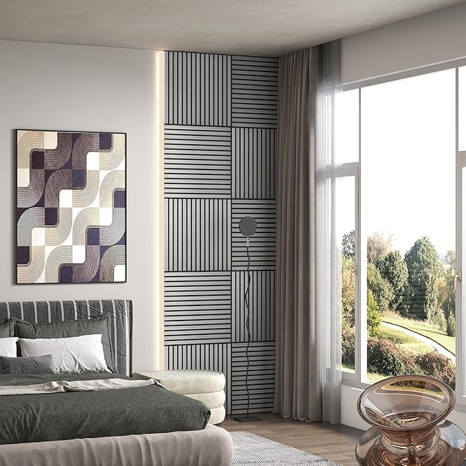 HOMCOM 4 Pack 3D Acoustic Panels, Wood Slat Wall Paneling - Image 6