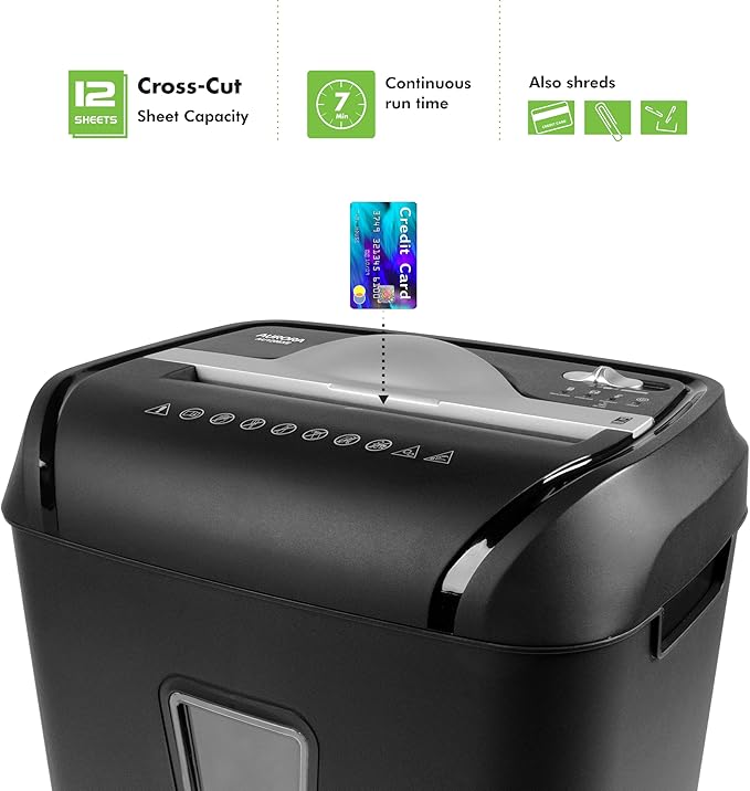 Aurora AU1208XE Anti-Jam 12-Sheet Crosscut Paper/Credit Card Shredder - Image 2
